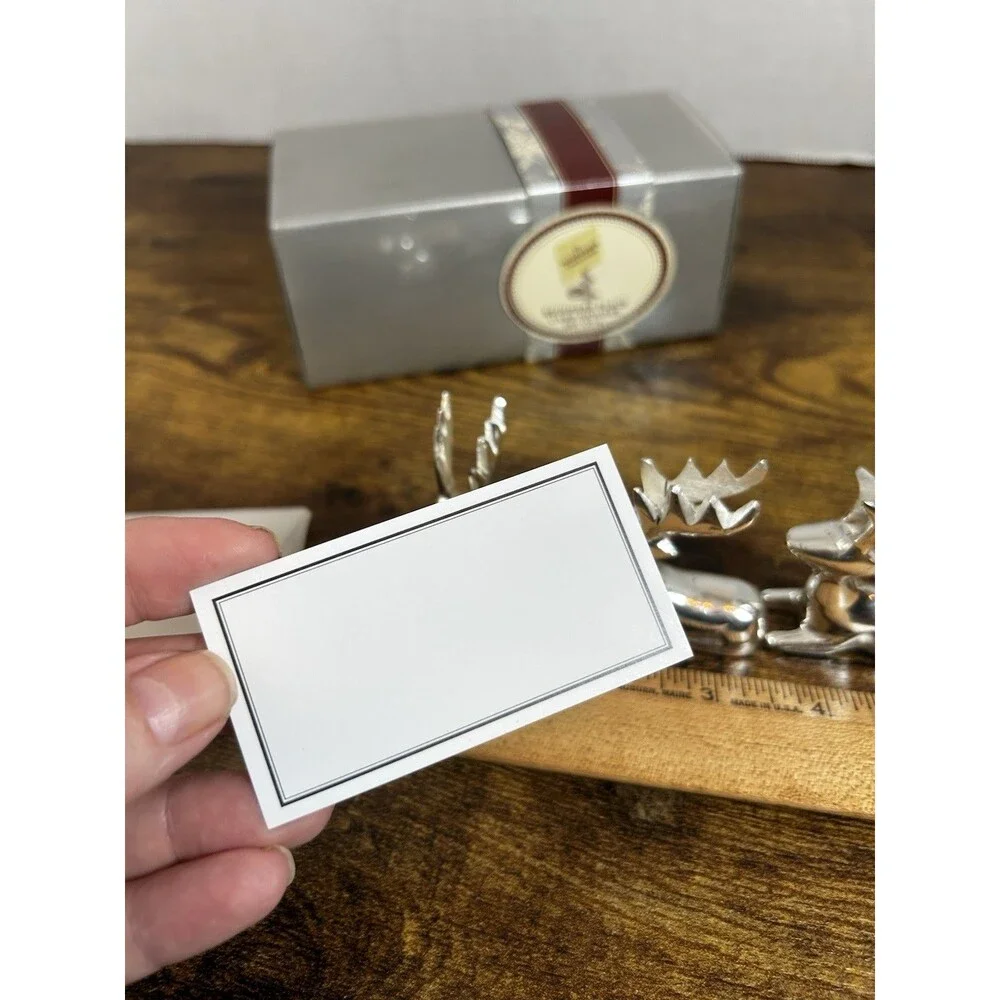 VTG Silver Plated Reindeer Place Card Holders Set of 4 with Blank Placecards
